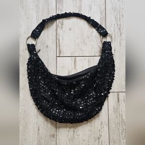 Black Sequin Moon Shoulder Bag - Women's Evening Bag
